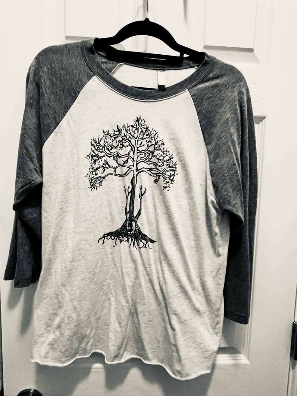 Next Level Apparel White Body Gray Raglan Tree Graphic Long Sleeve Tee